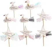 Parliky 8pcs Birthday Party Cake Toppers Set Adorable Cake Picks for Home Decor Mini Dessert Decorations for Birthday Celebrations Garden Parties