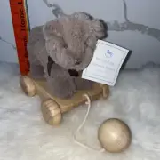8" Pottery Barn Kids Wooden Pull Toy with Plush TEDDY BEAR Very Soft NEW
