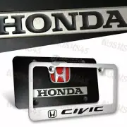 Honda CIVIC 3D Front + Back Stainless Steel License Plate Frame Set w/ Caps NEW (for: Honda)