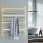 Brushed Gold Aluminium Electric Heated Towel Rail Rack Ladder Warmer 8 Round Bars