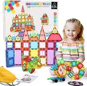 OutGoe' 106 Pcs Magnetic Tiles - Educational Magnetic Building Blocks - STEM Toy - Building & Construction Toys for Toddlers -Fun Learning of Concentration, Logical Thinking, Imagination & Cooperation