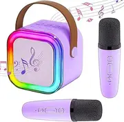 Mini Karaoke Machine with 2 Wireless Microphones, Portable Bluetooth Karaoke Speaker and Microphones for Family or Friends, Birthday Gifts for Girls Boys Family Home Party (Purple)