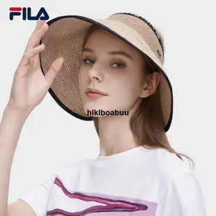 FILA 斐樂空頂帽女2023夏季防曬帽編織帽戶外休閑寬簷遮陽帽帽子