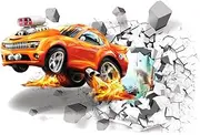 Car Wallpaper Cars Wall Decals 3D Wall Stickers Creative Car Pattern Stereo Wall Decals Multi Function Wall Art Decor Wallpaper Smashed Cartoon Decor 1set
