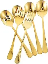 HEATSHAKING 6pcs Set Gold Stainless Steel Serving Utensils Set Elegant Buffet Spoons Forks for Weddings Banquets Tableware for Soup Food Serving