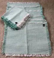 Mint Green & White 100% Cotton Hand Woven Fringed Placemat & Napkin Set of 6 NWT
