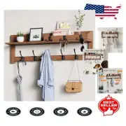 Rustic Wall-Mounted Coat Rack with Shelf: 8 Hooks for Stylish Entry Storage