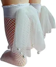 [BAIMOQI] Toddler Girl Knee High Socks Over The Calf Fishnet Stockings Lace Mesh Bowknot for Toddler 1-2-3-4-5 Year High Elastic