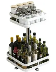 [SOGA] Steel Square Rotating Multi-Function Kitchen Storage 2 Tier in White