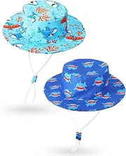 [Chuarry] 2 Pieces Boys Hat Kids Bucket Hat Shark Swim Beach Pool Hat Ocean Adjustable Kids Wide Brim Summer Hat Fish Breathable Travel Beach Bucket Sun Hat for 3-8 Years Kids Boys Girls Outdoors, Multicoloured