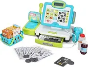FS Pretend Play Calculator Cash Register Toy as Preschool Gift for Kids, Classic Count Toy with Sound, Microphone, Scanner, Pretend Credit Card, Play Food for Boys & Girls,45 Pieces, Ages 3 4 5 6 7