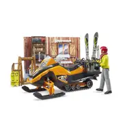 Bruder Licensed 1:16 Scale Double Side Printed Units With Stands Mountain Hut With Snowmobile