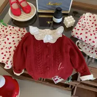 在飛比找蝦皮商城精選優惠-韓國童裝女童針織衫外套 秋季新款 女寶寶保暖紅色 兒童圓領小