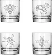 Set of 4 Glass 11 oz Rocks Whiskey Glass Gift Honey Bee Collection
