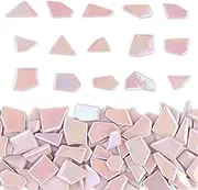 Iridescent Pink Mosaic Tiles for Crafts Bulk,200g Pink Stained Glass Mosaic Supplies,Broken Glass Pieces for Garden Kit Crafts,DIY Glass Mosaic Art Decor