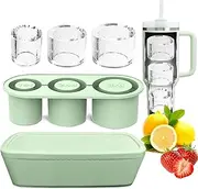 Roczential Ice Cube Tray for Tumblers, 3 Hollow Cylinder Molds with Lid and Storage Box, Silicone, Green