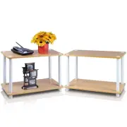 Furinno Turn-N-Tube No Tools Tube Shelf/End Table Set of 2 2-Tier Beech/White