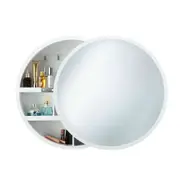Bathroom Medicine Cabinet Mirror Vanity Round Wall Mirrored Cupboard with Storage Sliding Door White 60cm Diameter