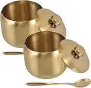 CATIEBYE Multi-use Round Condiment Jars Stainless Steel Sugar Salt Spice Containers for Kitchen