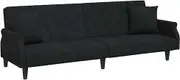 vidaXL Black Velvet Sofa Bed Chaise Lounge - Adjustable Sleeper Sofa with Armrests for Living Room, Twin Size Futon Couch with Pillows