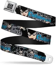 [Buckle-Down] Seatbelt Belt - CATWOMEN MEOW w/Stars Gray/Black - 1.0" Wide - 20-36 Inches in Length