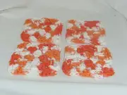 Orange & White 4in square coaster handmade crochet round cotton mat set new EC28