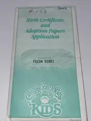 Vtg Unopened Cabbage Patch Kids Adoption Papers & Birth Certificate Freda Nikki