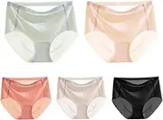 [HEJIGOOD] 5 Pack Womens Briefs Underwear No Show Seamless Mid Waisted Hipster Ice Silk Stretchy Soft Ladies Panties M-XXL