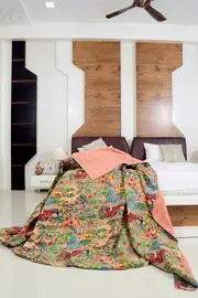 Frida Kahlo Kantha Quilt Indian Quilt Block Print Quilt Linen Connections Bedspread Bohemian Boho Cotton Throw Quilt Handmade Baby Blanket