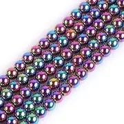 [GEM-INSIDE CREATE YOUR OWN FASHION] GEM-Inside Natural 4mm Non-Magnetic Multicolor Metallic Coated Hematite Round Gemstone Semi Precious Loose Beads for Jewellery Making 15''