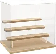 Choowin 4 Tier Clear Acrylic Display Case for Collectibles, Mini Figures, Pop Mart, Labubu, Sonny Angel, Smiski - Assemble Dustproof Acrylic Display Box with Door, Stand (Wood Base Step)