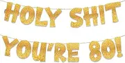 TOYVENTURES Pre-Strung 80th Birthday Decorations for Men Women, Happy 80th Birthday Banners, Gold Glitter 80 Birthday Banner Party Decor Sign, 80 Years Old Funny Banner Party Supplies Men Women