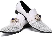 [Generic] Solid Colors Oxford for Men Formal Shoes Slip On StyleGenuine Leather Block Heel Grid Texture Low Top Imitation Diamond