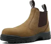 [SAFETY LOONG] Slip on Work Boots for Men Soft/Composite Toe Comfort Leather Abrasion Puncture Slip Resistant Sole Safety Chelsea