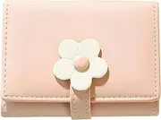 [WOFASHPURET] Pu Wallet for Girls Women, Small Leather Trifold Pocket Wallet, with 3D Pattern Buckle, Mini Purse with Coin Pocket, Photo Window, Card Holder(Pink)