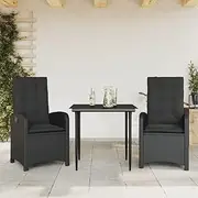 3 Piece Garden Dining Set with Cushions Black Poly Rattan, Garden Furniture Sets