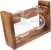 POPETPOP 1 Set Creative Wooden Stand Hydroponic Plant Containers Glass Vases for Home Office and Event Decor Sturdy Stylish Plant Glass Holder