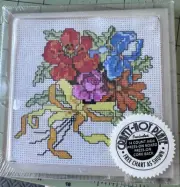 Acrylic trivet with cross stitch fabric and chart