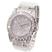 Diamond Watch Iced Out Bling Rhinestone Gold Plated Silver Watch Stainless St...