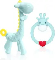 SHARE&CARE BPA Free 2 Silicone Giraffe Baby Teether Toy with Storage Case, fo...