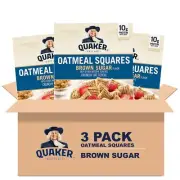 Quaker Oatmeal Squares Breakfast Cereal, Brown Sugar, 14.5oz Boxes (3 Pack)