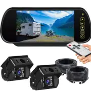 4Pin 7" Mirror Monitor 2x Rear View Reversing CCD Camera for Truck Caravan RVs