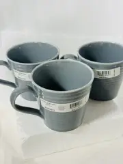 Royal Doulton Gordon Ramsay Maze Gray Ribbed 3 Ceramic Mugs NWT