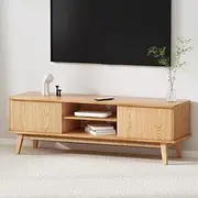Artiss TV Unit Cabinet Entertainment Units, 140cm Wooden Stand Table Cabinets Open Storage Shelf Organiser Cupboard Home Living Room Bedroom Furniture, with 2 Cabinets and Open Shelves Pine