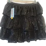CAT & JACK L 10/12 NWT Girl's Black Sparkly Sequins Tiered Ruffles SKIRT