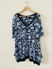 Taking Shape NEW Tunic Plus Size XS 14 16 Blue Black Pockets V Neck Short Sleeve