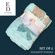 SET OF 2 New ED Ellen Degeneres Fingertip Towels Joyful Leaf Floral Foam Green