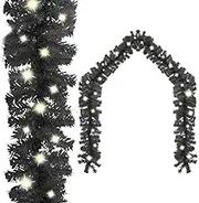 Christmas Garland with LED Lights 10 m Black Holiday Decor Festive Home Decoration