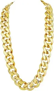 SOFPLATE Plastic and Gold Chunky Hip Hop Necklace with Cuban Links 3680 cm Artificial Golden Thick Large 90s and (3) Years Punk Style Curb Chain Rapper Costume Envelope Neck