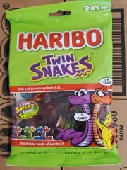HARIBO Twin Snakes, Sweet & Sour Gummi Candies, 8oz ×10 (One Box)